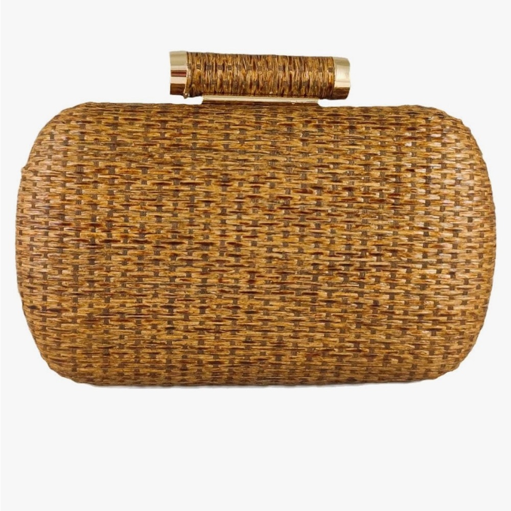 Boutique De FGG Casual Straw Evening Clutches with metal chain